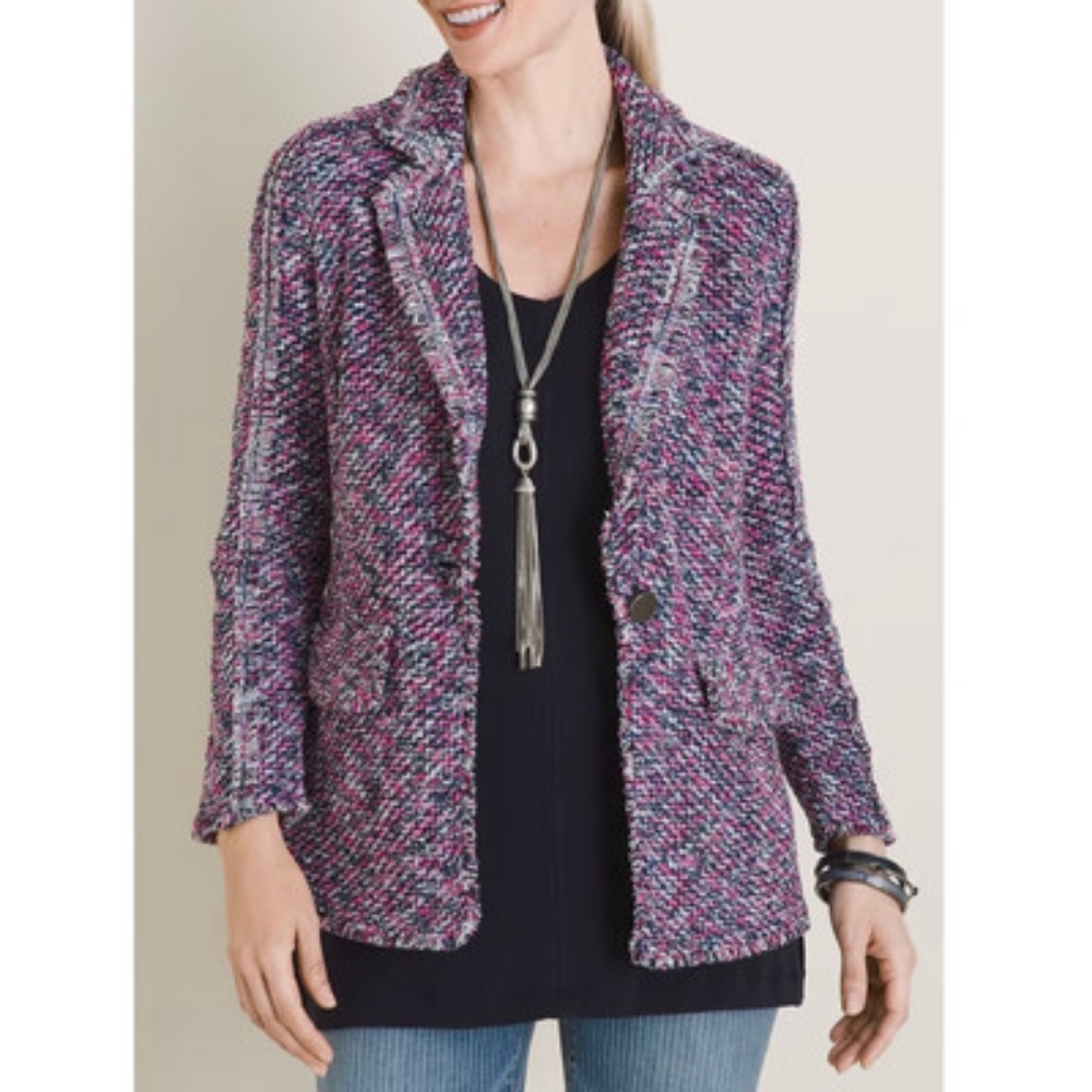 Chico's Pink and Blue Tweed Jacket